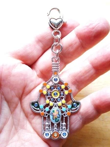 4" Hamsa Good Luck & Evil Eye Protector Heart Clasp Key Ring Bag Glitz - Picture 1 of 8