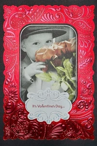 Cute VALENTINE'S DAY Card, Boy Smelling Flowers by Kim Anderson 2013 + Envelope - Picture 1 of 6