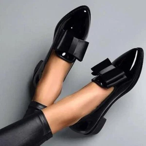Zapatos Planos De Cuero Para Mujer Moda Mocasines Con Lazo Otoño Casual Elegante - Picture 1 of 14