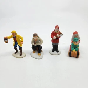Lot of 4 Lemax Porcelain Village Collectibles Fireman Old Man Sledding Kids - Picture 1 of 7