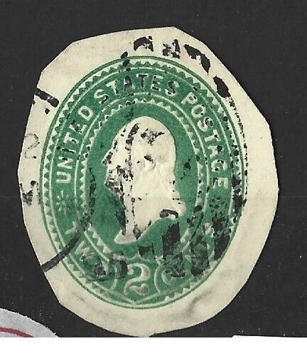 1887 - United States George Washington 2c Green Cut Off / Corner Used Sc#U311 - Image 1 of 1