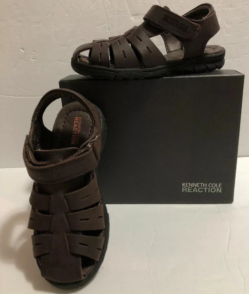 Sandalias KENNETH COLE REACTION Doing Climb CUERO Talla NIÑOS 10.5 Marrón Oscuro Nuevas en Caja Foto 1 de 4