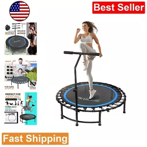 Portable Fitness Trampoline with Adjustable Handrail - Round Jumping Trampoline - Picture 1 of 10