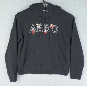 Aeropostale Aero Hoodie Womens Small Black Pullover Drawstring Kangaroo Pockets - Picture 1 of 9