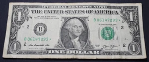 2013 $1 One Dollar Star Note Fancy Serial Number B 06147293* - Picture 1 of 2