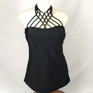 Mujer Halter Tankini Top Enrejado Delantero Traje de Baño Corbata Trasera Almohadillas Extraíbles Talla M - Imagen 1 de 8