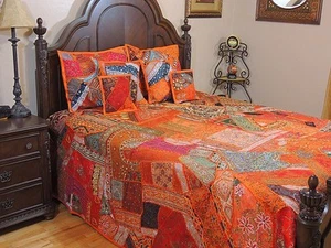 Beautiful India Style Bedding Handmade 7P Bedspread Shams Duvet King Ensemble - Picture 1 of 12