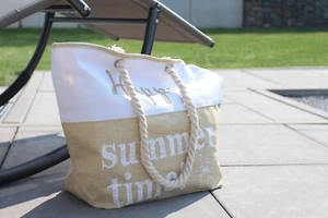 Tasche, Strandtasche, beige, Reißverschluss, 47 cm breit NEU - Bild 1 von 4