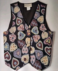 Republic Denim Girls Heart Tapestry Vest Heart Buttons Tie In Back Size 7/8 - Picture 1 of 9