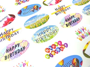 Happy Birthday Oval Seal Labels, Stickers for Gift Wrapping, Cards-SOV HB MIX/48