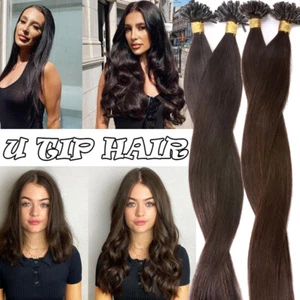 Russian Remy Human Hair Extensions Nail U Tip Keratin Pre Bonded 0.5g Brown/100g - Picture 1 of 27