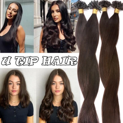 Extensiones de cabello humano ruso Remy queratina punta en U preunidas 0,5 g marrón/100 g Foto 1 de 4