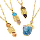 Lord Ganesha Necklace Multi Quartz Lot 4 Pcs Gold Plated Jewelry With Chain 18"