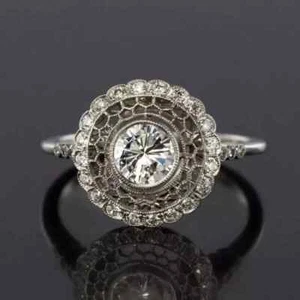 Anello stile art deco diamante creato in laboratorio per ogni occasione placcato oro bianco 14 carati - Foto 1 di 10