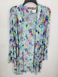 LOGO By Lori Goldstein Cardigan Cover Up Womens Plus 2X Floral Sheer Hooded - Picture 1 of 10