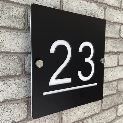 CUSTOM HOUSE SIGN SQUARE NUMBER STREET SIGN ACRYLIC ADDRESS DOOR WALL PLAQUE - image 1 of 3