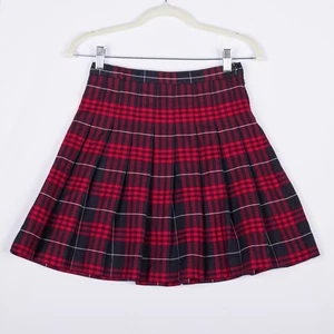 Lands End Skirt Girls 8 Red Black Plaid School Uniform Adjustable Waist Classic - Picture 1 of 8