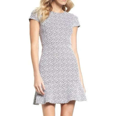 Michael Kors Women’s Black & White Floral Knit Jacquard Flounce Dress Size S - Image 1 of 4