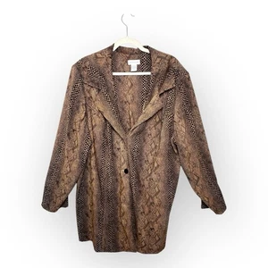 Avenue Vintage Y2K Snakeskin Animal Print Longline Jacke Blazer Mantel Braun 26 - Bild 1 von 6