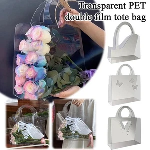 Borsa a mano trasparente PET bouquet di fiori freschi fiori avvolgente borsa Festi A3Z3 - Foto 1 di 22