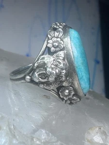 Art Deco Edwardianischer Tiger Ring Amazonit Floral Blumen Sterling Silber Gr. 3 Wo - Bild 1 von 13
