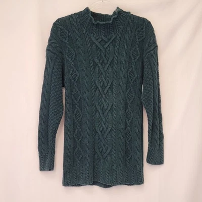 ESPRIT Mallard Green Chunky Cable Knit Funnel Neck Pullover Sweater VTG 90s Sz L - Image 1 of 4