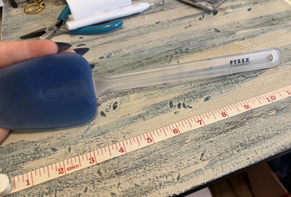 Vintage Pyrex Silicone Spatula – Blue Head, Clear Handle Baking Tool 11.75" - Image 1 of 4