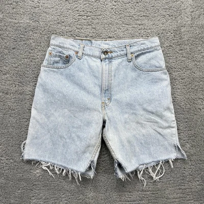 VTG Levi's 550 Cutoff Shorts Womens 13 Long Light Wash USA 80s Frayed Relaxed - Image 1 of 4