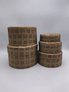 Beautiful Vintage Set of 5 Chinese Brocade Fabric Stacked Storage Boxes Trinket - Picture 1 of 7