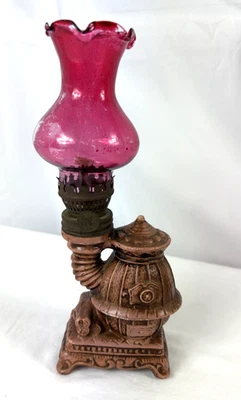 Vintage Pot Belly Wood Stove Miniature Ceramic Kerosene Oil Lamp - Image 1 of 4