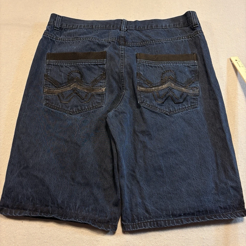 Y2K мешковатые джинсовой ткани Jean шорты мужской 44 хип-хоп вышитый синий DarkWash красный обезьяна - Изображение 1 из 4
