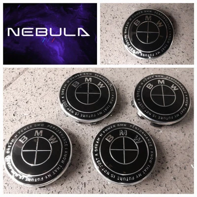 BMW ALLOY WHEEL BLACK CENTRE CAPS 68mm SET OF 4. MPERFORMANCE MOTTO - Image 1 of 4