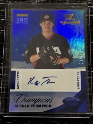 2013 Panini USA Baseball Champions Mirror Blue 17/25 Keegan Thompson #41 Auto - Image 1 of 3