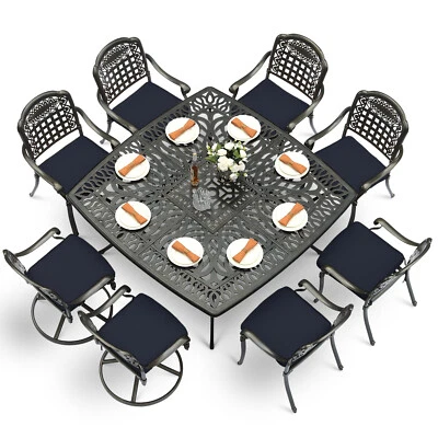 Juego de sillas de comedor de patio de 9 piezas juego de sillas de mesa de exterior muebles de patio de aluminio fundido Foto 1 de 4