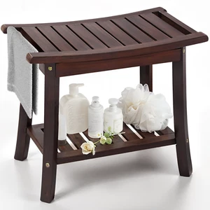 Tranquillo Acacia Wood Shower Bench with Storage Shelf - Picture 1 of 9