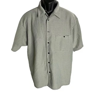 Vintage 90s Adolfo Button Up Club Shirt L Grey Black Texture Short Sleeve Pocket - Picture 1 of 6