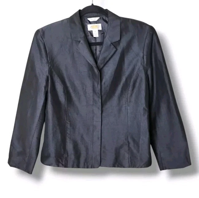 Винтажный женский блейзер Talbots из 100% шелка Noil/Raw Silk 8 цвет черный Career Holiday  - Изображение 1 из 4