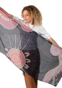 ABORIGINAL SCARF - CHIFFON - MEETING AT THE RIVER - AUSTRALIA, INDIGENOUS, GIFT - Bild 1 von 5