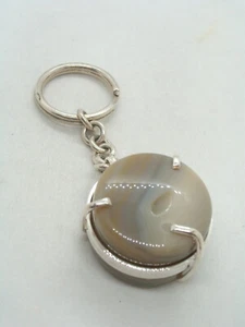 Porte-Clés en Argent 925 Et Agate Naturel - Pierre Dure - Brisa - Clés - Picture 1 of 4