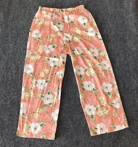 Tropical High Waist Pants Womens Large Floral Hawaiian Peach Resort Crop Rayon - Picture 1 of 18