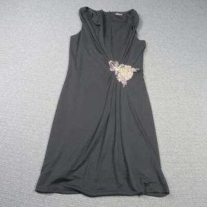 Review Womens Shift Dress 10 Small Black Beaded Flower Waist Cocktail Lined - Picture 1 of 9