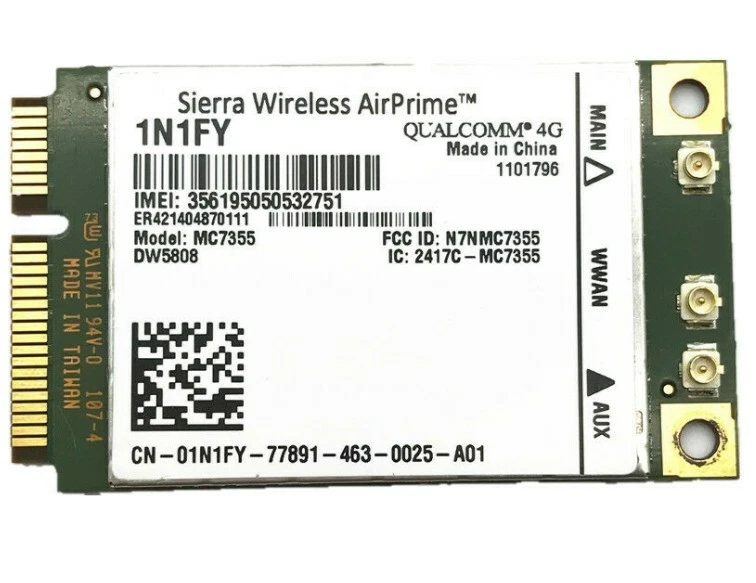 Dell DW5808 MC7355 Sierra Wireless AirPrime 4G LTE/HSPA+GPA 100MBPS 1N1FY Card - Image 1 of 1