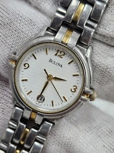 Ladies Bulova Two Tone Stainless Steel Date Wrist Watch New Battery - Picture 1 of 7