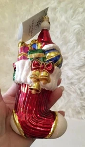 Ornamento vintage Christopher Radko stock e allegro vetro rosso e bianco - Foto 1 di 17