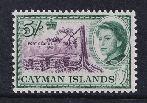 Cayman Islands QEII 1962-64 5s Plum Deep Green Fort George SG177 Mint MLH Cover