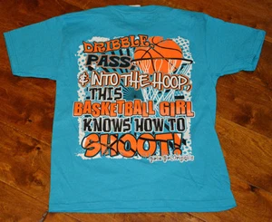 Girl's Girlie Girl Dribble Pass Hoop Shoot Short Sleeve Blue T-Shirt Sizes S, M - Picture 1 of 4