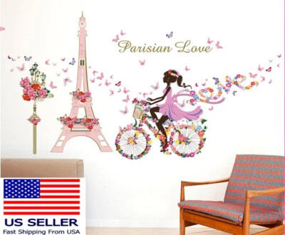 Calcomanía de pared de vinilo extraíble para habitación de niñas niños París torre eiffel pegatina decoración Foto 1 de 4