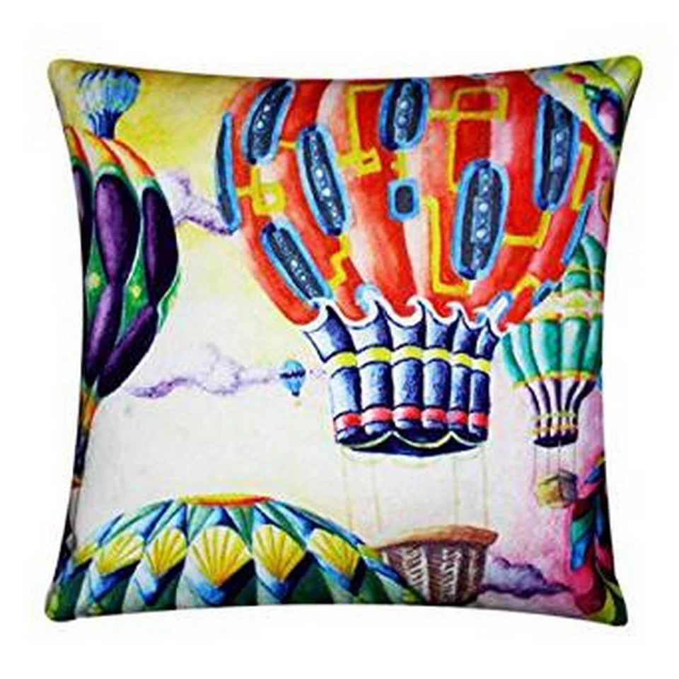 Air Balloon Print Silk Satin Multi Colour 16 x 16 Cushion Cover Pillow for Sofa - Image 1 of 1