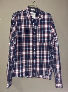 Abercrombie & Fitch Shirt Mens XXL Blue Red Button Down Muscle Fit Moose Logo - Picture 1 of 3
