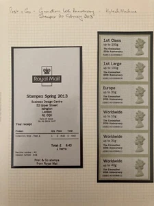 POST GO MACHIN NDC 60TH CORONATION O/P STAMPEX FEB 2013 A2 Coll Strip FV £18.45  - Picture 1 of 1